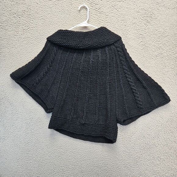 Madison Lilly Sweater Womens Small Black Cowl Neck Poncho Cable Knit - Picture 6 of 7